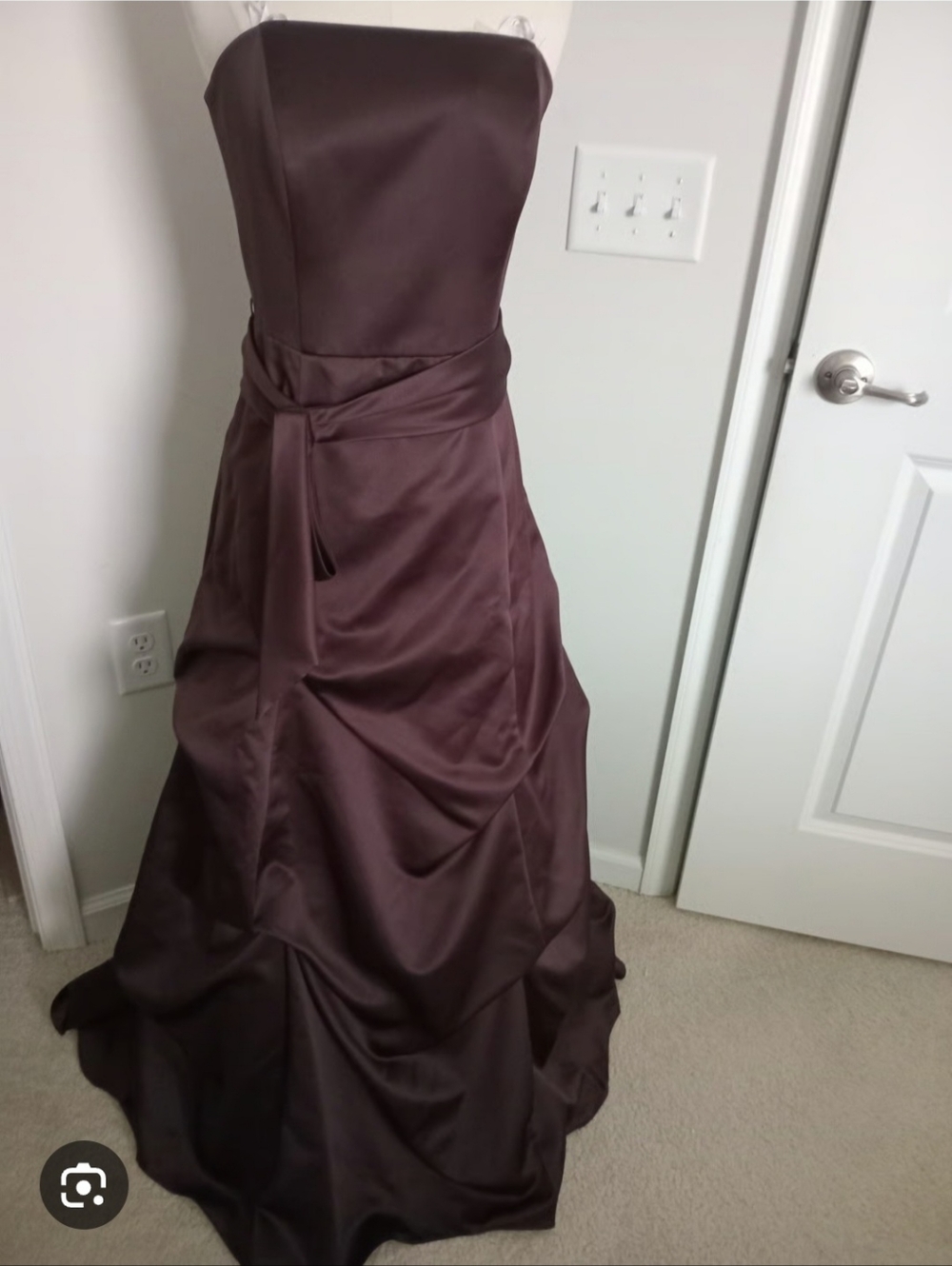 Strapless Satin Evening Gown in Deep Brown